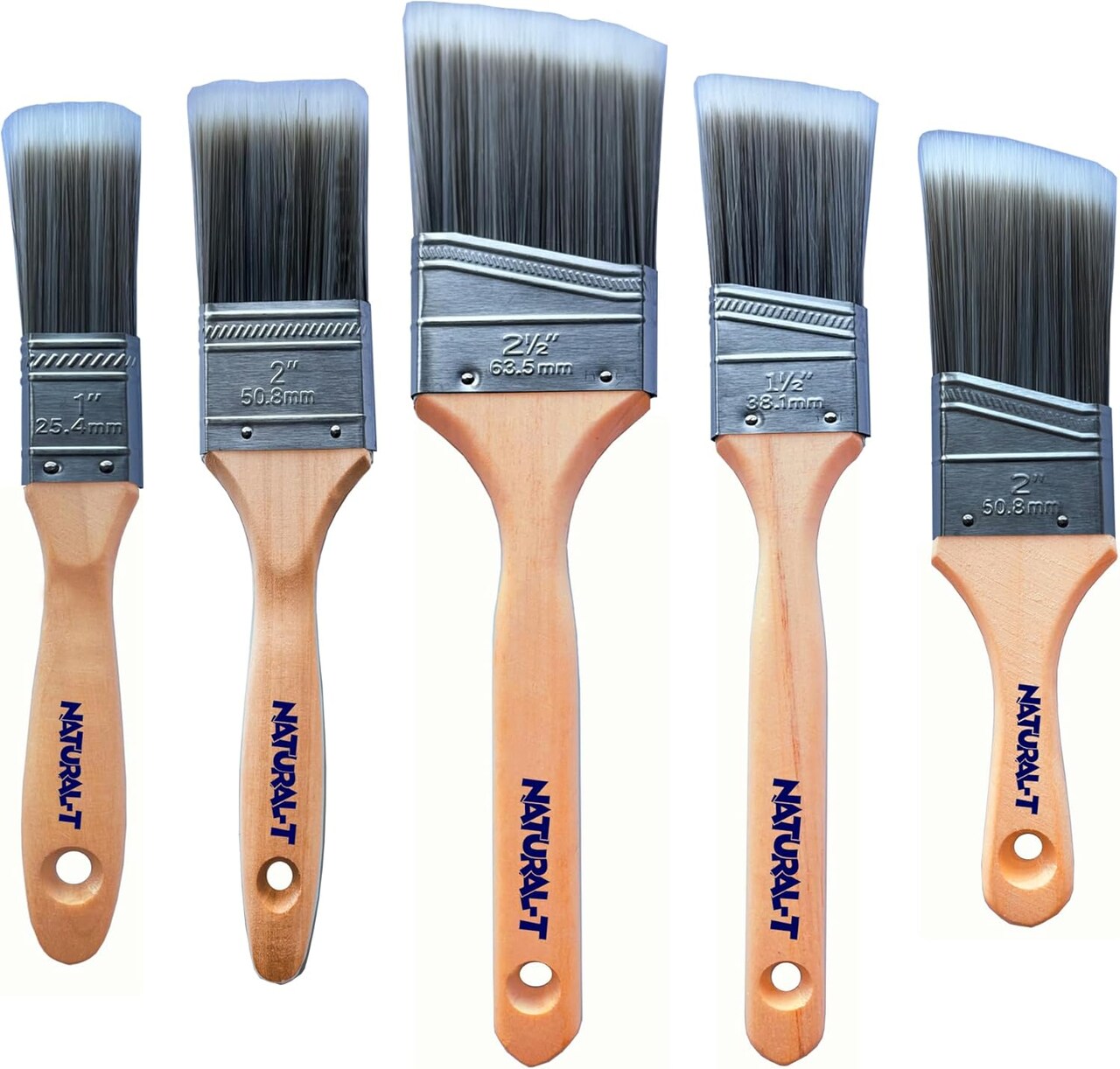 Natural-T Paint Brushes, 5-Pack, Paint Brush Set, Flat and Angled Brushes, Paint Brushes for Walls